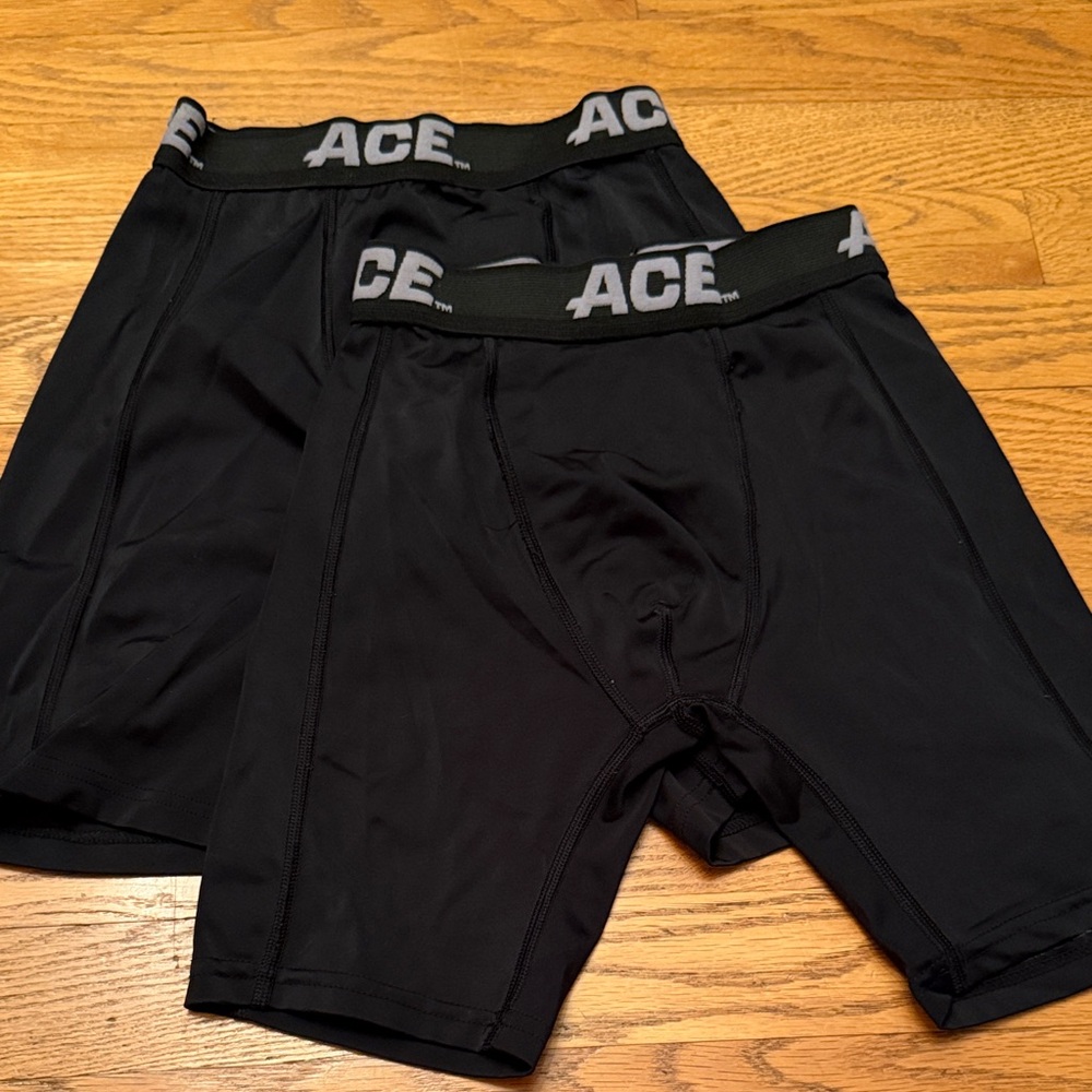 Youth Small Medium Sports Shorts with Cup Pocket Black ACE brand, 2 pairs